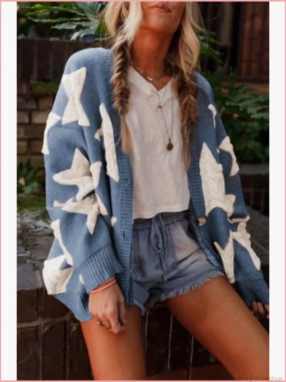 Womens Sherpa Star Pattern Cardigan Sweater with Pockets - Picture 6 of 7